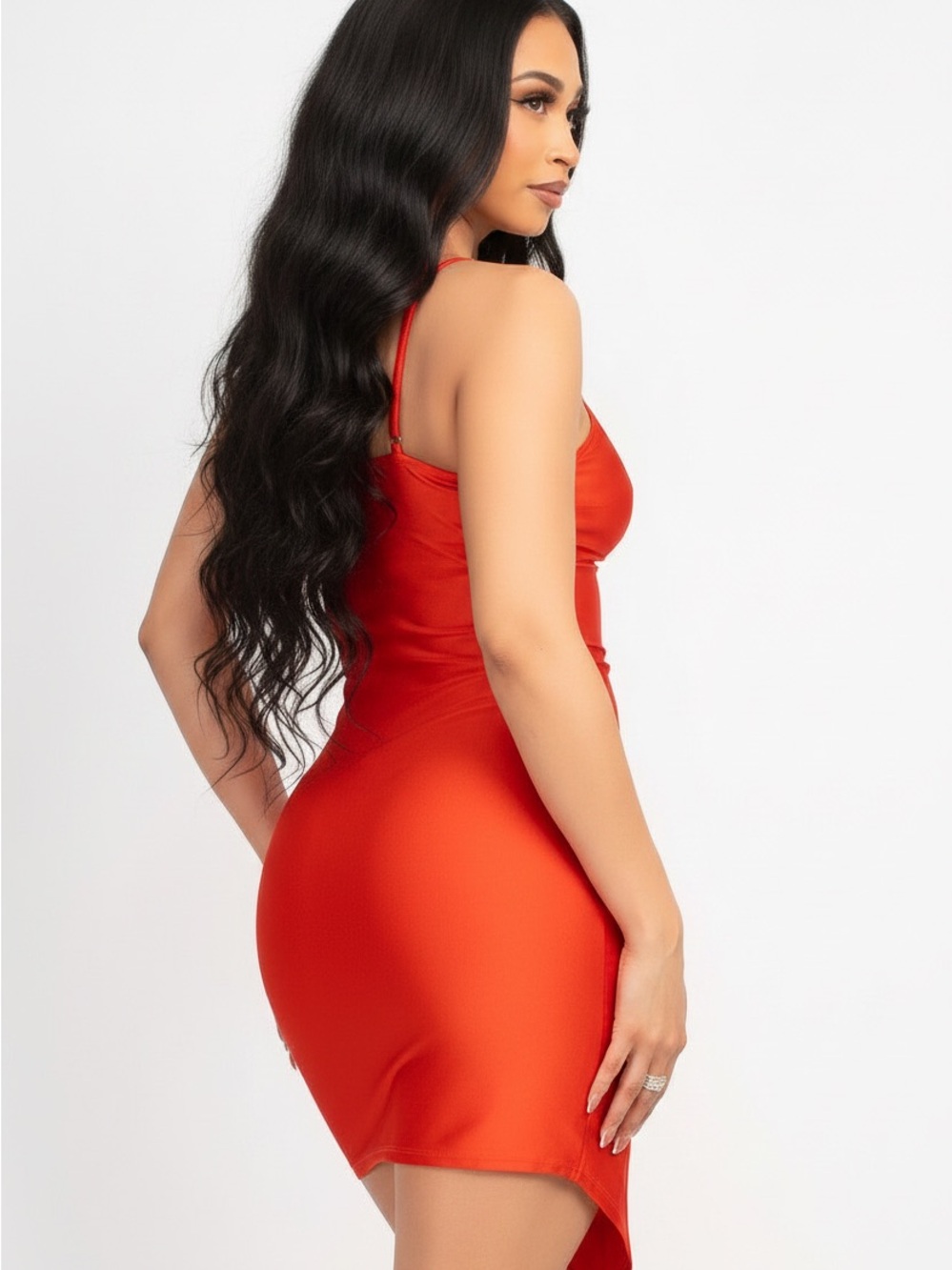 Red Spaghetti-Strap Ruffle Mini Dress - Picture 3 of 3